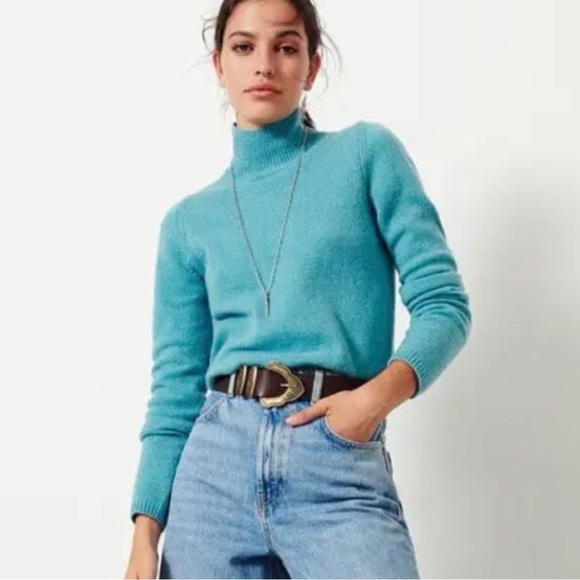 Not for sale -Ba&sh Wool Blend Sweater Fred Teal Blue Preppy Classic Turtleneck - Picture 2 of 13